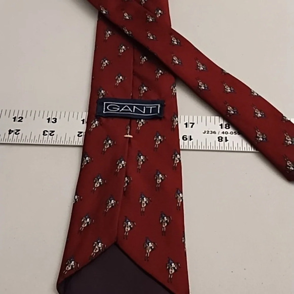 Gant Silk Polo Horse Print Tie Burgundy, Navy Tan - Picture 4 of 7